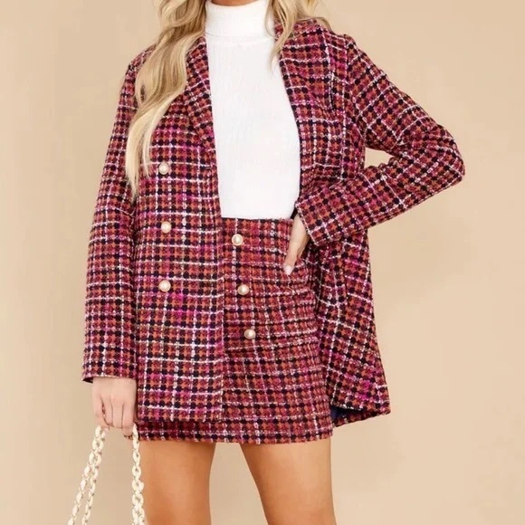 Aura Pink Tweed Mini Skirt - Picture 1 of 8